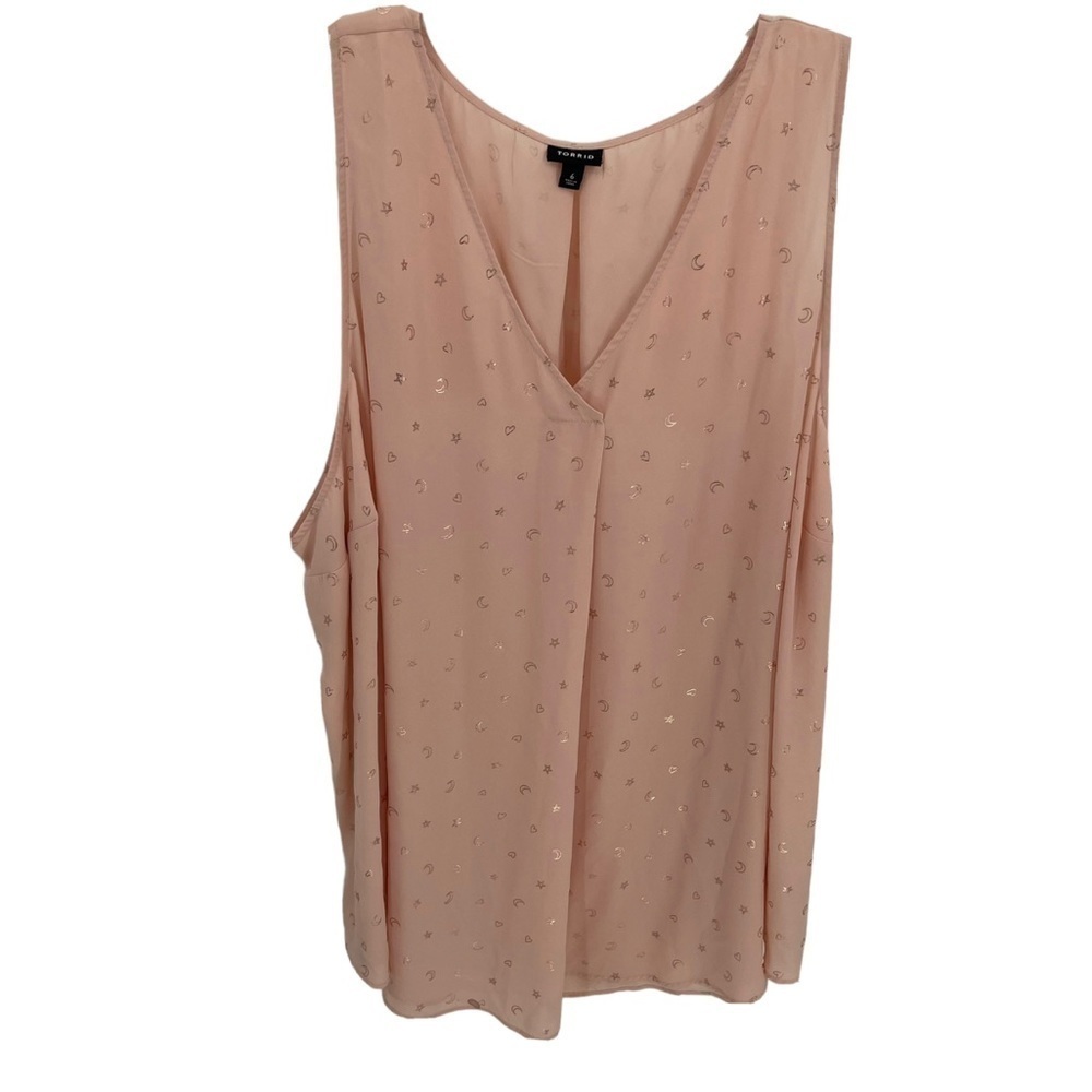 Torrid Womens Plus Sz 6 (6X) Peach V-neck top Blouse Sleeveless heart moon stars